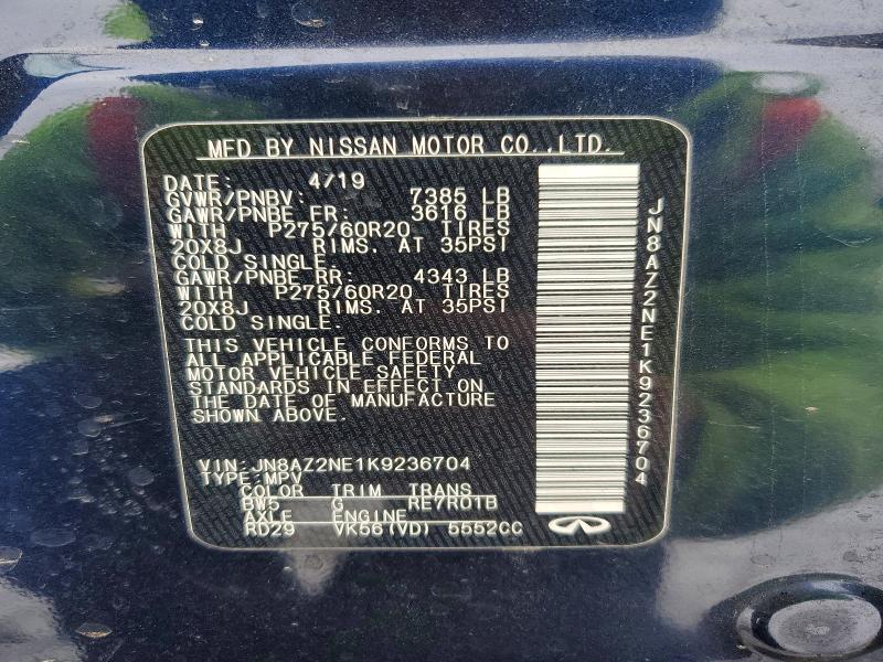 Aukcja sprzedaży 2019 Infiniti Qx80, vin: JN8AZ2NE1K9236704, numer aukcji: 77385485