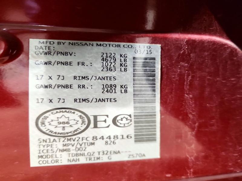 77619415 :رقم المزاد ، 5N1AT2MV2FC844816 vin ، 2015 Nissan Rogue مزاد بيع