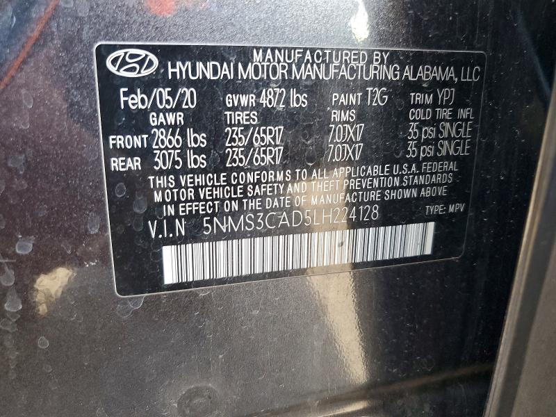 78185595 :رقم المزاد ، 5NMS3CAD5LH224128 vin ، 2020 Hyundai Santa Fe مزاد بيع