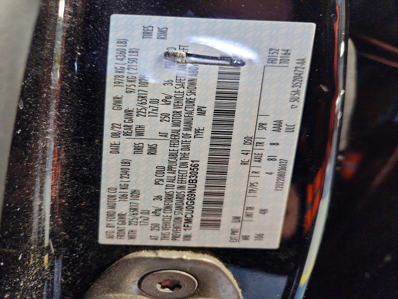 Aukcja sprzedaży 2022 Ford Escape, vin: 1FMCU0G69NUB30561, numer aukcji: 78329655