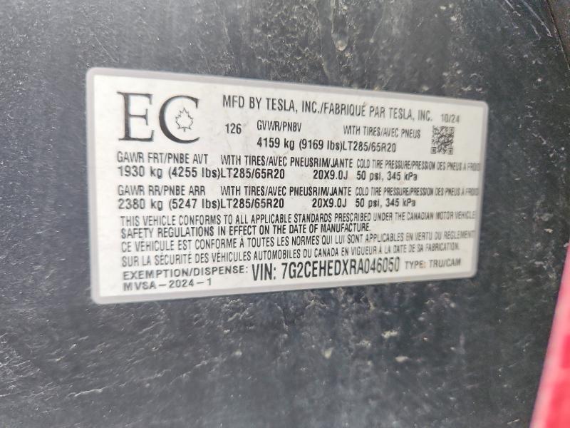 Aukcja sprzedaży 2024 Tesla Cybertruck, vin: 7G2CEHEDXRA046050, numer aukcji: 76022575