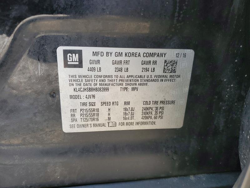 76267115 :رقم المزاد ، KL4CJHSB8HB083999 vin ، 2017 Buick Encore مزاد بيع