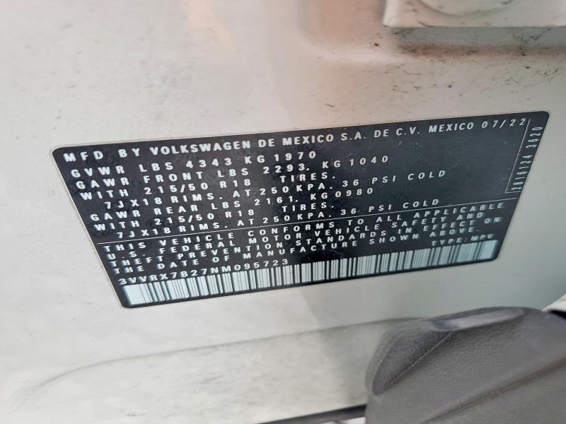 2022 Volkswagen Taos მანქანა იყიდება აუქციონზე, vin: 3VVRX7B27NM095723, აუქციონის ნომერი: 48566596