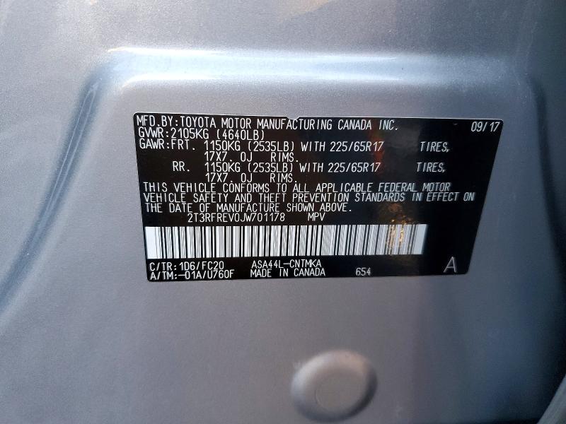 Aukcja sprzedaży 2018 Toyota Rav4, vin: 2T3RFREV0JW701178, numer aukcji: 77328625