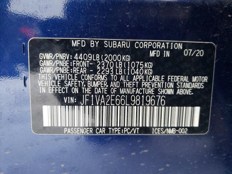 Продажа на аукционе авто 2020 Subaru Wrx Sti, vin: JF1VA2E66L9819676, номер лота: 74593745