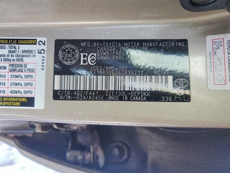 Aukcja sprzedaży 2006 Toyota Corolla, vin: 2T1BR32E06C635212, numer aukcji: 74849425