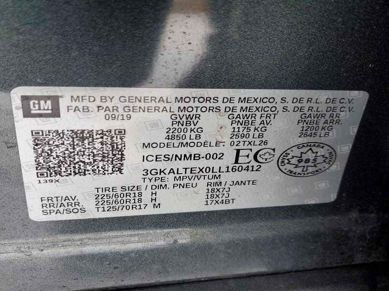 2020 Gmc Terrain მანქანა იყიდება აუქციონზე, vin: 3GKALTEX0LL160412, აუქციონის ნომერი: 76775275