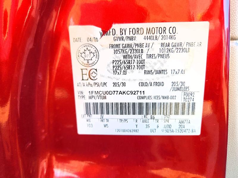 Продажа на аукционе авто 2010 Ford Escape, vin: 1FMCU0D77AKC92711, номер лота: 77365615