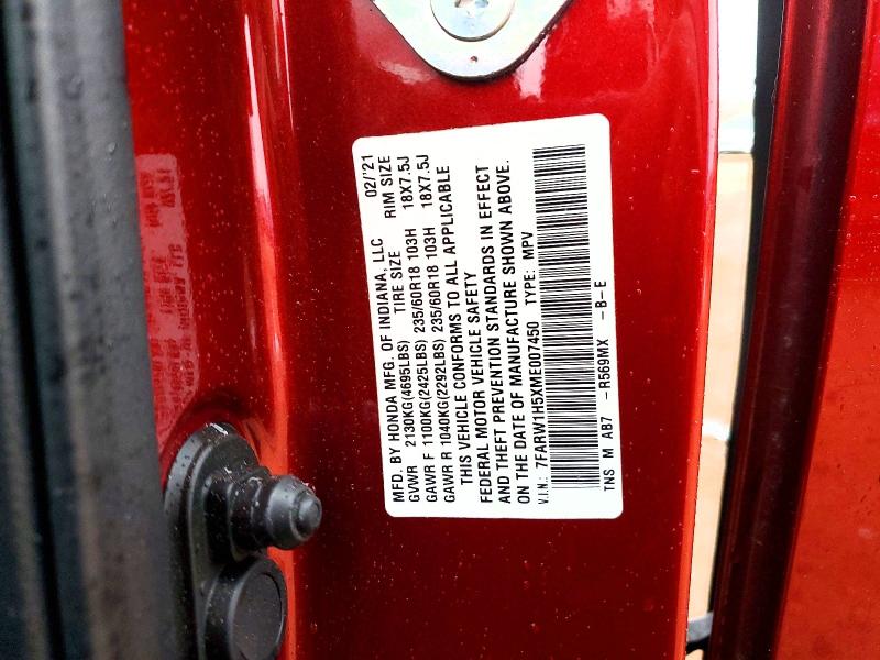2021 Honda Cr-v მანქანა იყიდება აუქციონზე, vin: 7FARW1H5XME007450, აუქციონის ნომერი: 79256285
