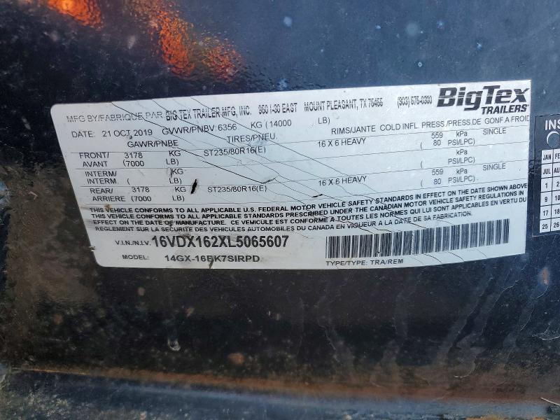 75487835 :رقم المزاد ، 16VDX162XL5065607 vin ، 2020 Big Tex 16' Dump مزاد بيع