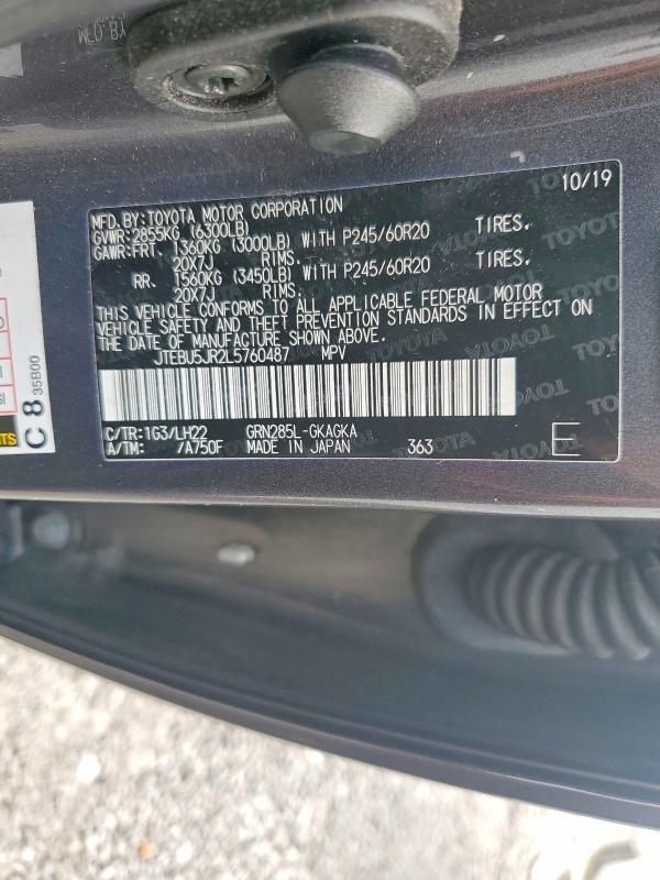 77509645 :رقم المزاد ، JTEBU5JR2L5760487 vin ، 2020 Toyota 4runner مزاد بيع