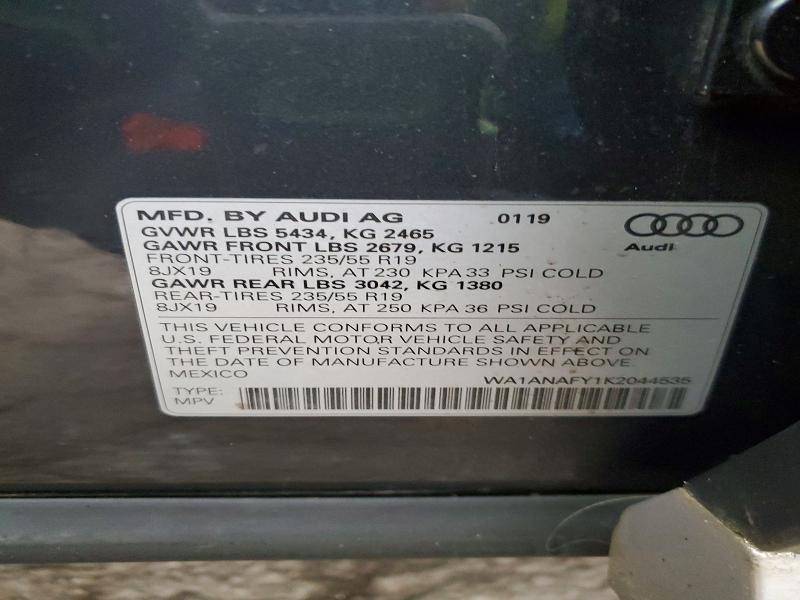 2019 Audi Q5 მანქანა იყიდება აუქციონზე, vin: WA1ANAFY1K2044535, აუქციონის ნომერი: 77139925