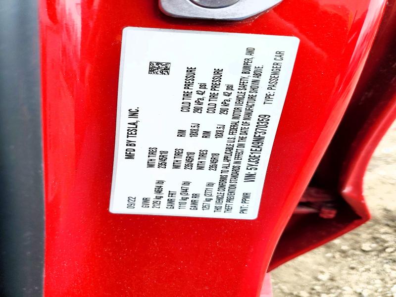 77082195 :رقم المزاد ، 5YJ3E1EA9NF370359 vin ، 2022 Tesla Model 3 مزاد بيع
