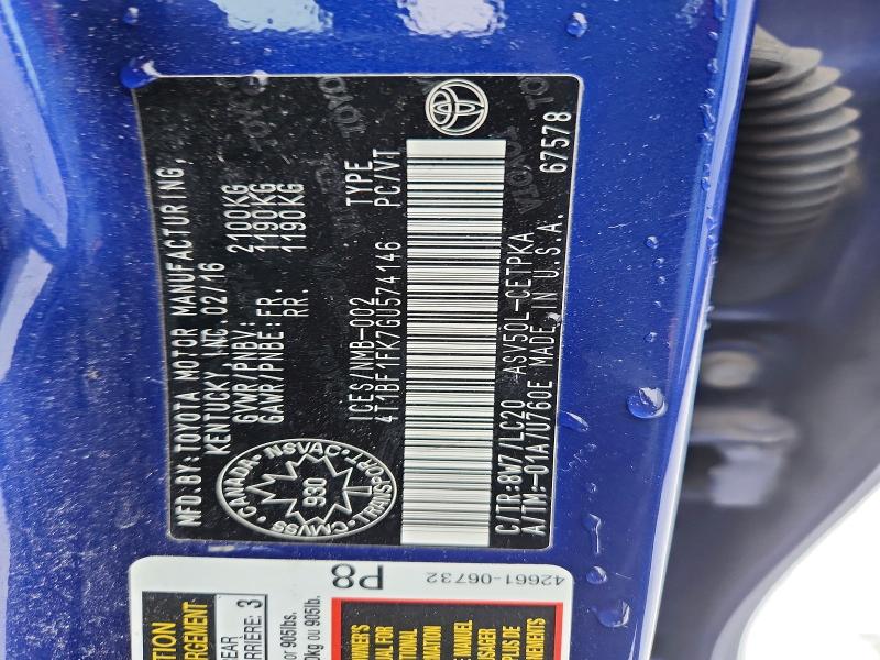 2016 Toyota Camry მანქანა იყიდება აუქციონზე, vin: 4T1BF1FK7GU574146, აუქციონის ნომერი: 74469395