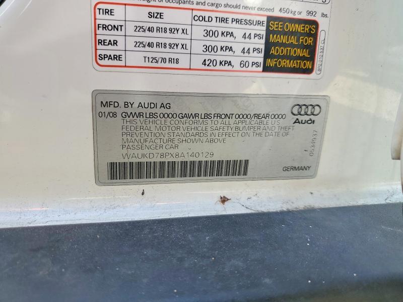 78113795 :رقم المزاد ، WAUKD78PX8A140129 vin ، 2008 Audi A3 مزاد بيع