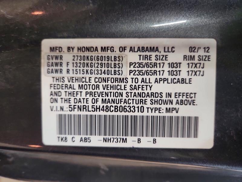 Продаж на аукціоні авто 2012 Honda Odyssey Ex, vin: 5FNRL5H48CB063310, номер лоту: 76116825