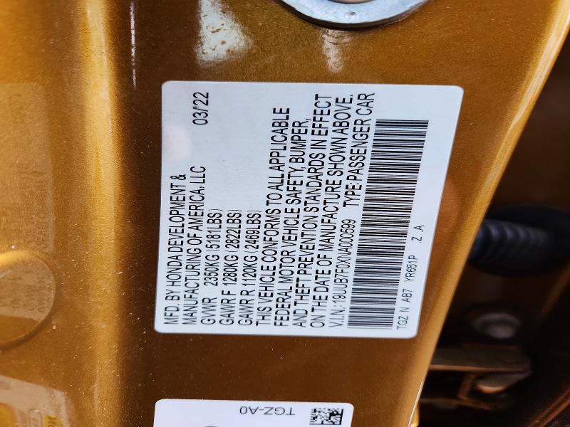 76977595 :رقم المزاد ، 19UUB7F0XNA000599 vin ، 2022 Acura Tlx مزاد بيع