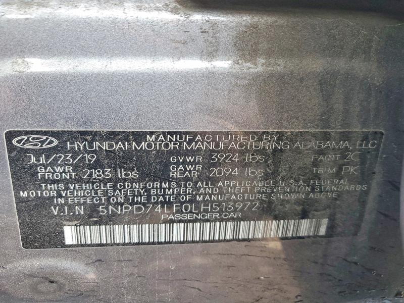 Продажа на аукционе авто 2020 Hyundai Elantra, vin: 5NPD74LF0LH513972, номер лота: 75587645