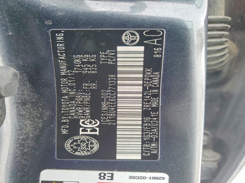 78953895 :رقم المزاد ، 2T1BU4EE6CC771338 vin ، 2012 Toyota Corolla مزاد بيع