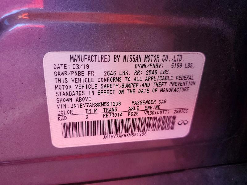 Продаж на аукціоні авто 2019 Infiniti Q50, vin: JN1EV7AR8KM591206, номер лоту: 76280005