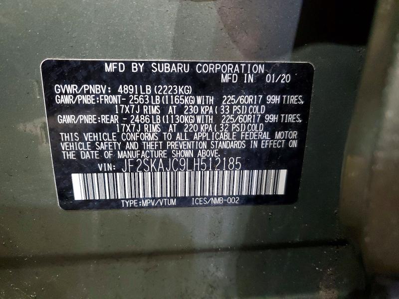 Aukcja sprzedaży 2020 Subaru Forester, vin: JF2SKAJC9LH512185, numer aukcji: 78165755