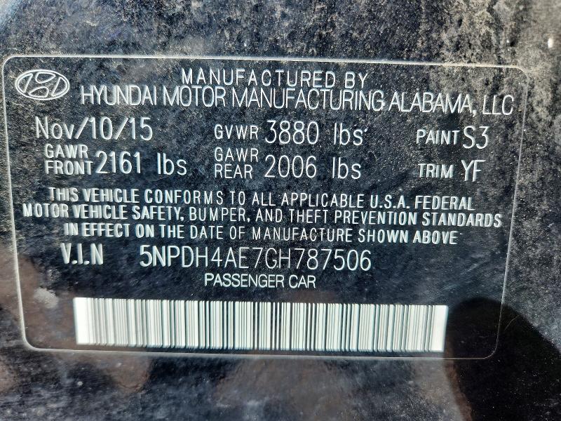 78752065 :رقم المزاد ، 5NPDH4AE7GH787506 vin ، 2016 Hyundai Elantra مزاد بيع