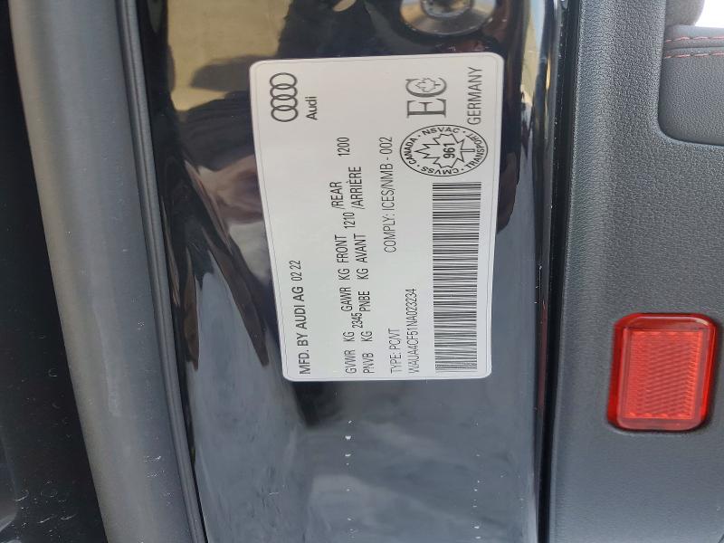 2022 Audi S5 მანქანა იყიდება აუქციონზე, vin: WAUA4CF51NA023234, აუქციონის ნომერი: 76435195