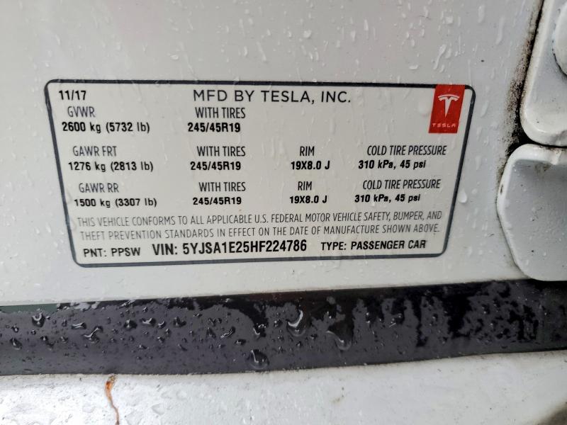 Продажа на аукционе авто 2017 Tesla Model S, vin: 5YJSA1E25HF224786, номер лота: 77910235