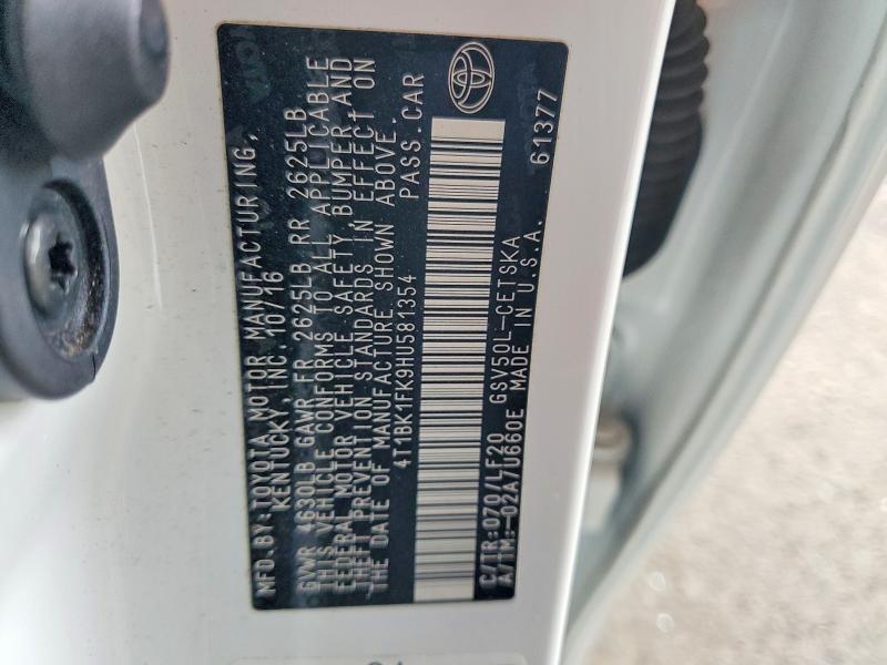 Aukcja sprzedaży 2017 Toyota Camry, vin: 4T1BK1FK9HU581354, numer aukcji: 78564375
