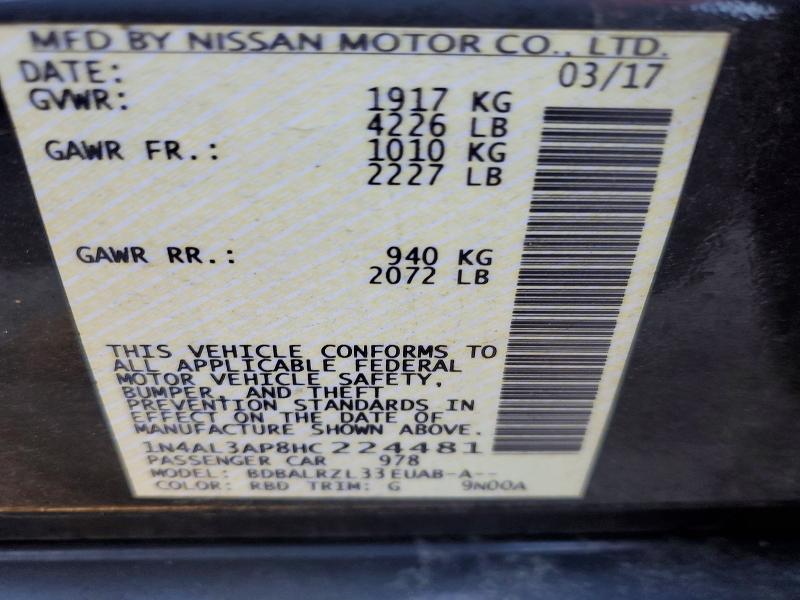 Продаж на аукціоні авто 2017 Nissan Altima, vin: 1N4AL3AP8HC224481, номер лоту: 77140105