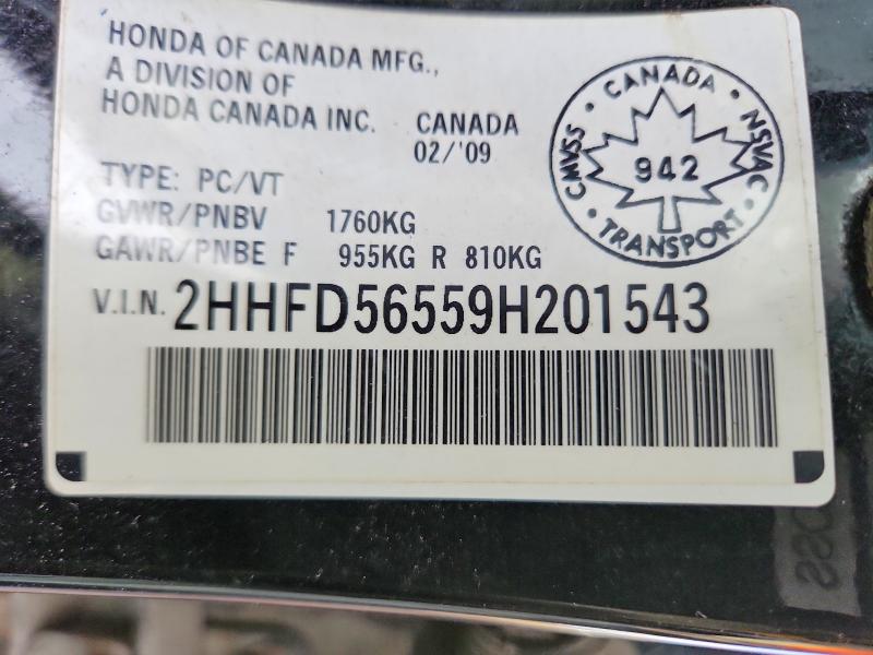 2009 Acura Csx მანქანა იყიდება აუქციონზე, vin: 2HHFD56559H201543, აუქციონის ნომერი: 76168035