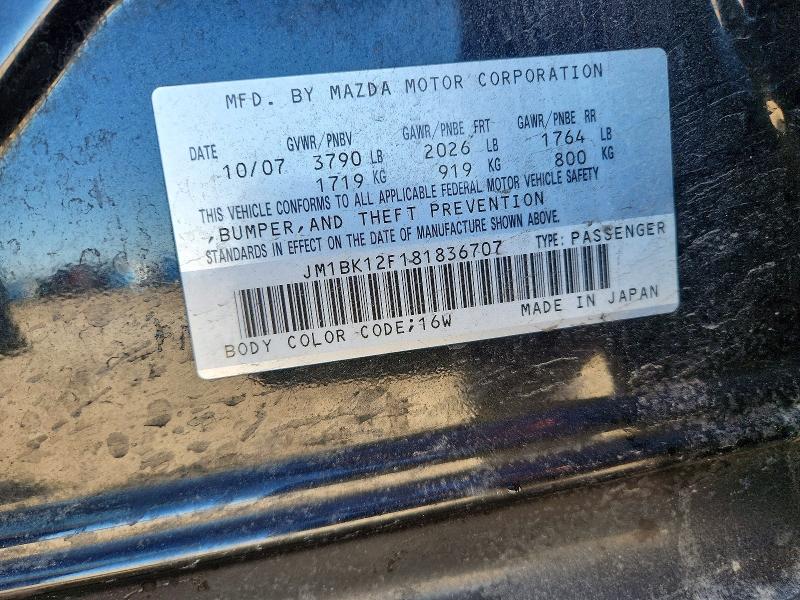 Aukcja sprzedaży 2008 Mazda 3, vin: JM1BK12F181836707, numer aukcji: 76437785