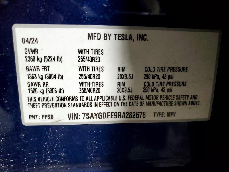 Aukcja sprzedaży 2024 Tesla Model Y, vin: 7SAYGDEE9RA282678, numer aukcji: 78325375