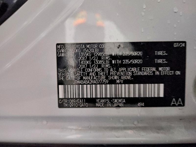 2024 Subaru Solterra მანქანა იყიდება აუქციონზე, vin: JTMABABA2RA077759, აუქციონის ნომერი: 77341115