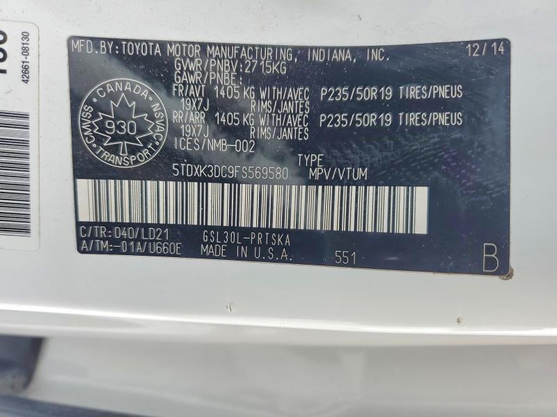 2015 Toyota Sienna მანქანა იყიდება აუქციონზე, vin: 5TDXK3DC9FS569580, აუქციონის ნომერი: 74735615