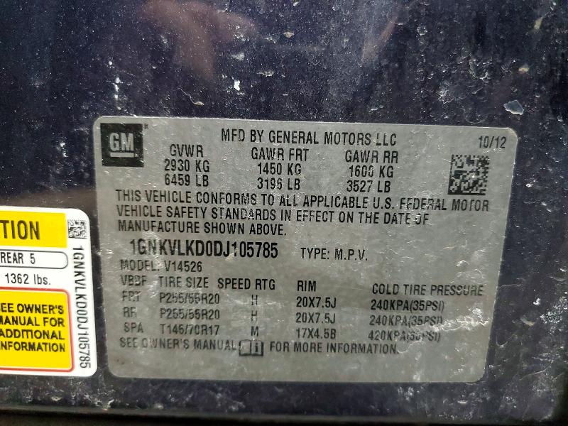 76199565 :رقم المزاد ، 1GNKVLKD0DJ105785 vin ، 2013 Chevrolet Traverse مزاد بيع