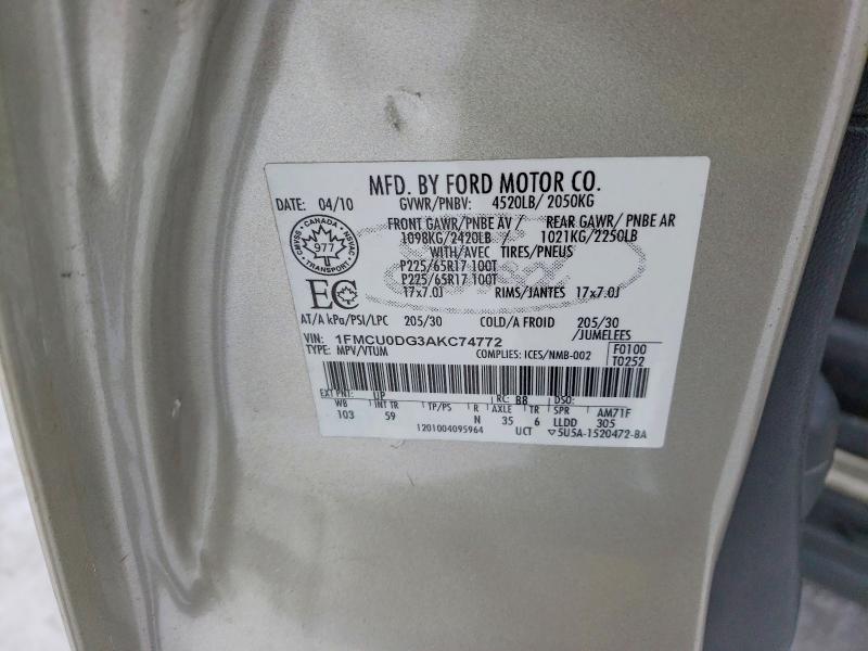 75468425 :رقم المزاد ، 1FMCU0DG3AKC74772 vin ، 2010 Ford Escape Xlt مزاد بيع