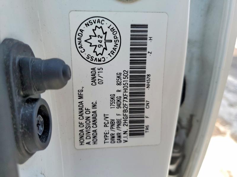 Продажа на аукционе авто 2015 Honda Civic, vin: 2HGFB2F7XFH051502, номер лота: 78364315