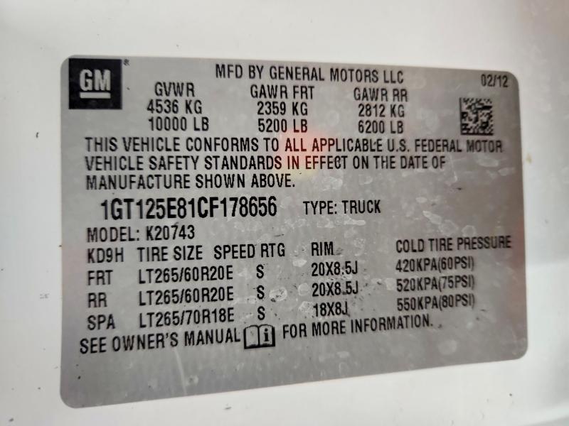 Продажа на аукционе авто 2012 Gmc Sierra, vin: 1GT125E81CF178656, номер лота: 77149155