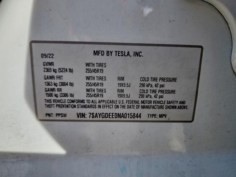 2022 Tesla Model Y მანქანა იყიდება აუქციონზე, vin: 7SAYGDEE0NA015844, აუქციონის ნომერი: 76980235