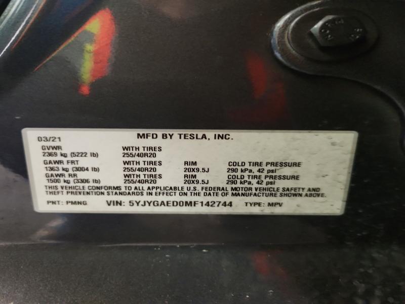 2021 Tesla Model Y მანქანა იყიდება აუქციონზე, vin: 5YJYGAED0MF142744, აუქციონის ნომერი: 77152955