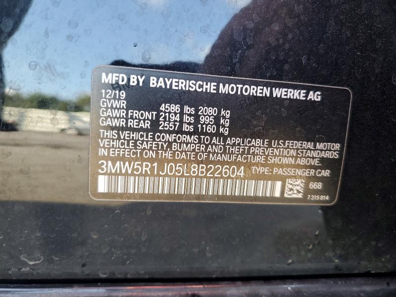 79182395 :رقم المزاد ، 3MW5R1J05L8B22604 vin ، 2020 Bmw 330i مزاد بيع