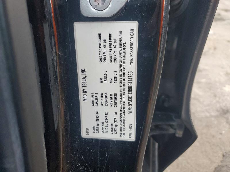 75244665 :رقم المزاد ، 5YJ3E1EB9KF414736 vin ، 2019 Tesla Model 3 مزاد بيع