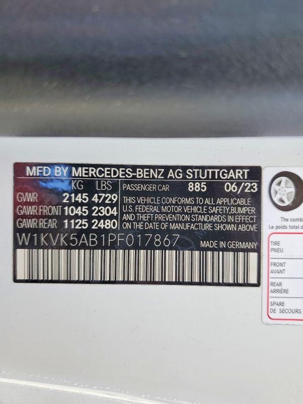 Продаж на аукціоні авто 2023 Mercedes-benz Sl, vin: W1KVK5AB1PF017867, номер лоту: 78059965