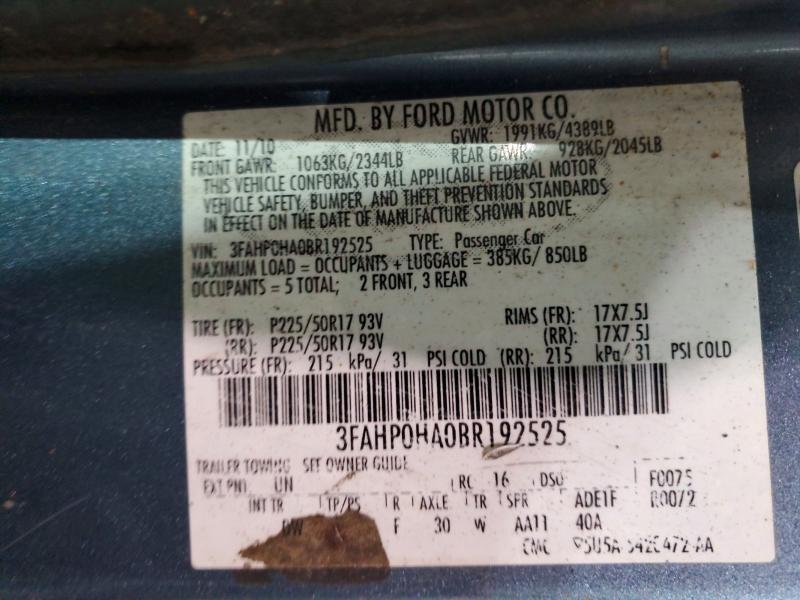 Продажа на аукционе авто 2011 Ford Fusion, vin: 3FAHP0HA0BR192525, номер лота: 79008535