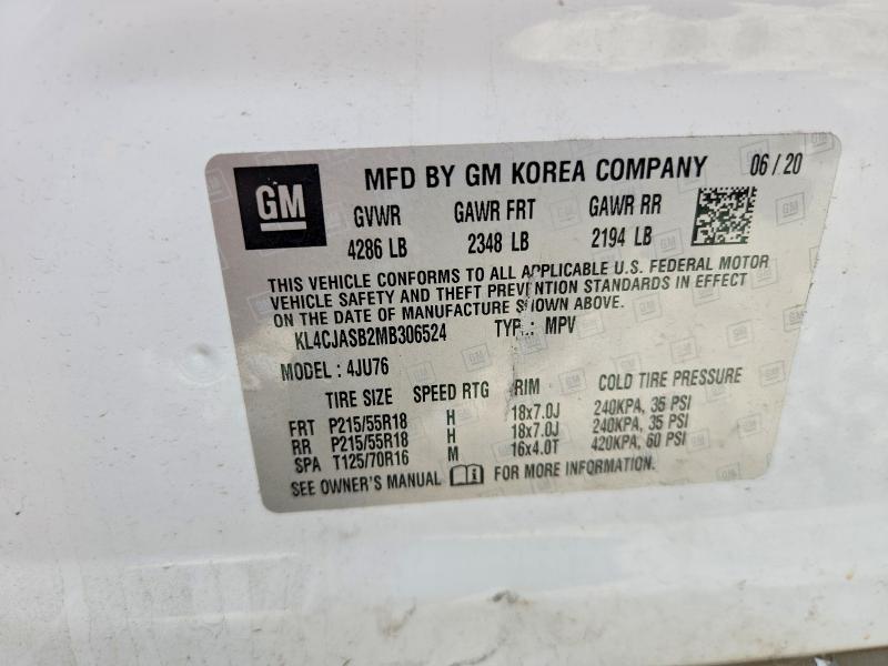 2021 Buick Encore მანქანა იყიდება აუქციონზე, vin: KL4CJASB2MB306524, აუქციონის ნომერი: 78629295