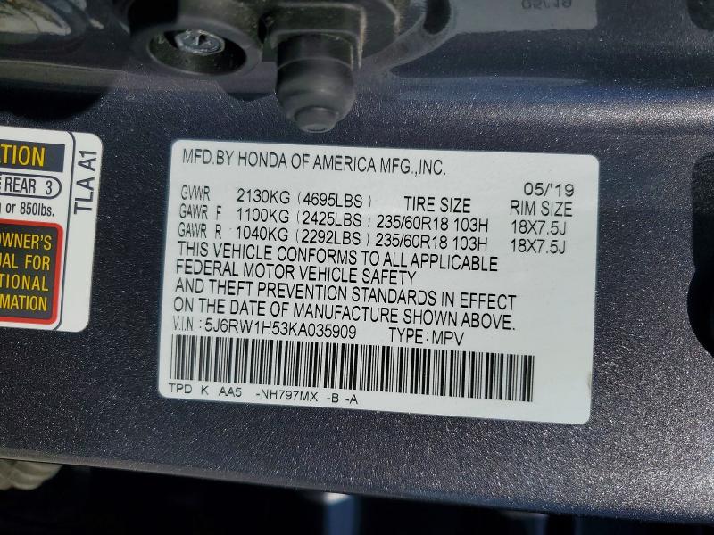 78782485 :رقم المزاد ، 5J6RW1H53KA035909 vin ، 2019 Honda Cr-v مزاد بيع