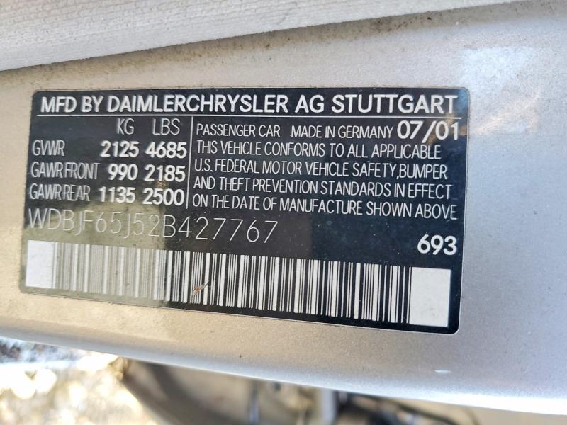 77832365 :رقم المزاد ، WDBJF65J52B427767 vin ، 2002 Mercedes-benz E-class مزاد بيع