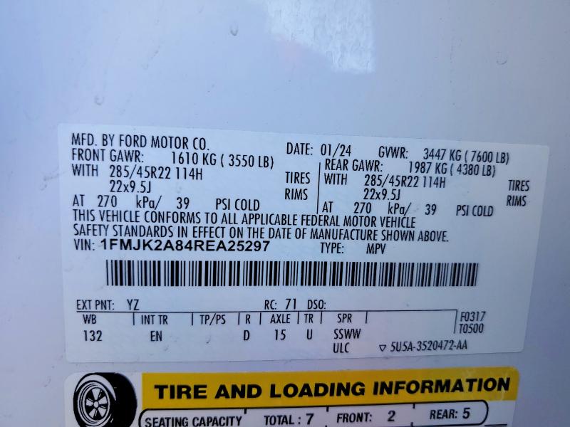 2024 Ford Expedition მანქანა იყიდება აუქციონზე, vin: 1FMJK2A84REA25297, აუქციონის ნომერი: 75631005