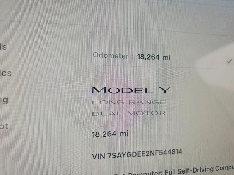 2022 Tesla Model Y მანქანა იყიდება აუქციონზე, vin: 7SAYGDEE2NF544814, აუქციონის ნომერი: 76601755